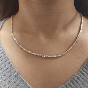 14K Gold 7 Ct Diamond Tennis Necklace, 17 inch Diamond Tennis Necklace, 14K Gold Lab Grown Diamond Necklace, Beautiful White Diamonds