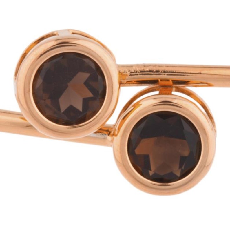 14Kt Rose Gold Plated Genuine Smoky Topaz Round Bezel Bangle Bracelet Bridesmaid Bridal Wedding Jewelry Dainty Fashion
