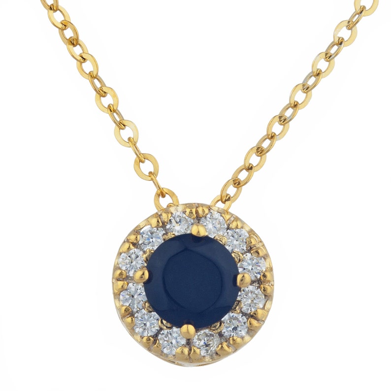 14Kt Gold 0.50 Ct Genuine Black Onyx Halo Design Pendant Necklace Gift For Her Dainty Bridesmaid Bridal Wedding Jewelry