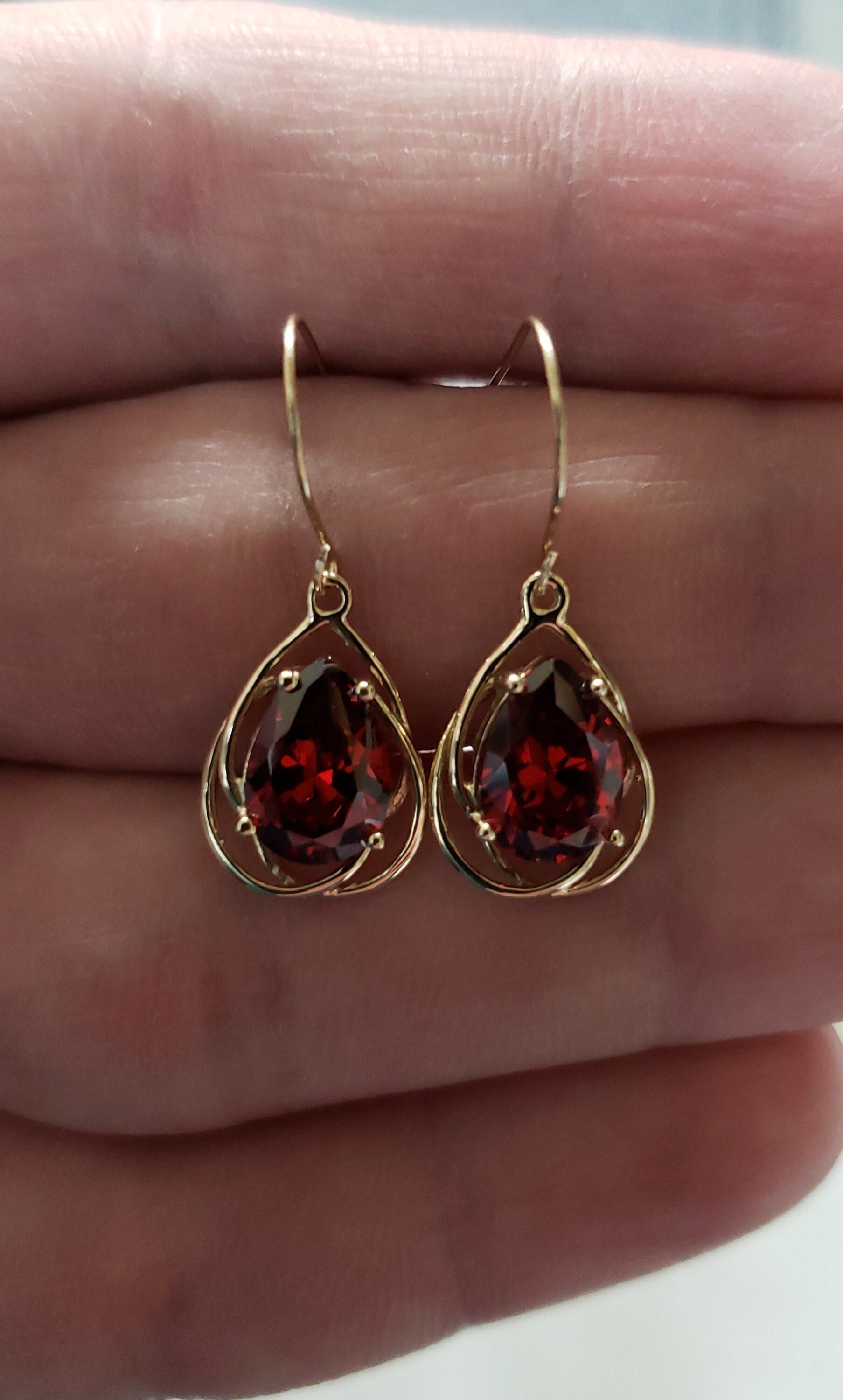 14K Gold Garnet Earrings Garnet Gold Earrings Garnet Dangle Earrings Gold Drop Earrings Teardrop Earrings January Birthstone Earrings