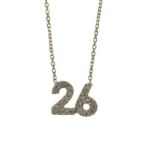 2つの数字 14Kt ゴールド ダイヤモンド ナンバーネックレス、ナンバーペンダント、本物の天然ダイヤモンドネックレス、ソリッド 14Kt ゴールド ダイヤモンドネックレス