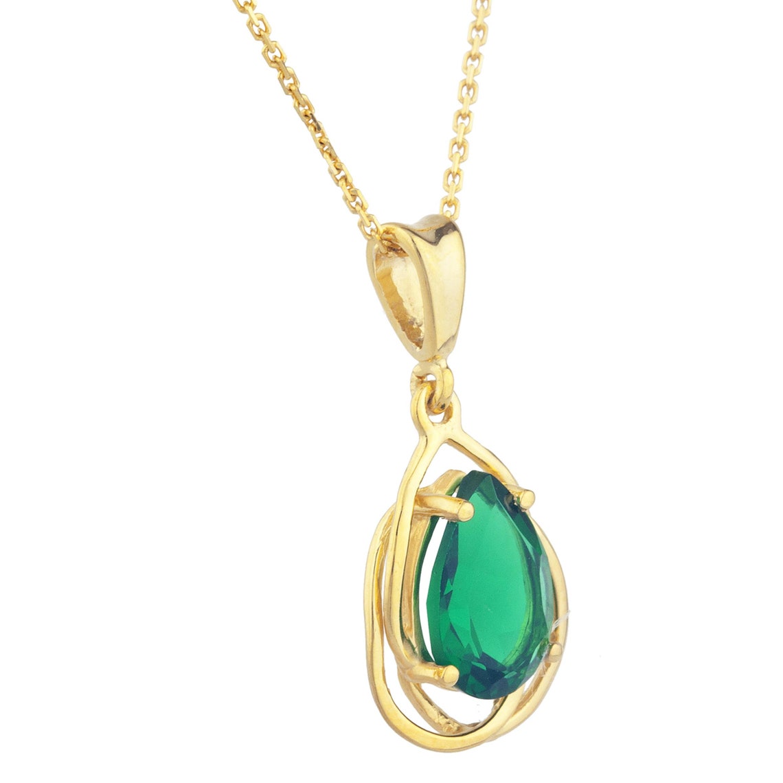 14kt Gold Emerald Necklace Pear Necklace Solitaire Necklace - Etsy