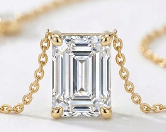 1 karat diamanthalsband, 14 karat guld solitairehänge med labbodlad diamant, smaragdslipat diamanthalsband