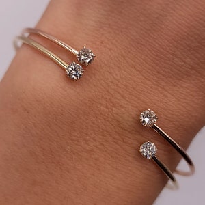 0.40 Ct Diamond Bangle, 14K Gold Lab Grown Diamond Bangle, Open Cuff Bangle