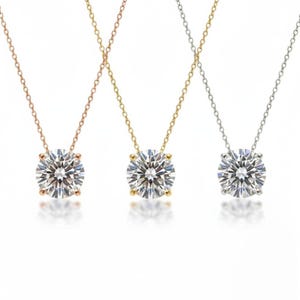 Collar solitario con diamantes cultivados en laboratorio y diamantes blancos engastados en oro de 14 quilates. imagen 11