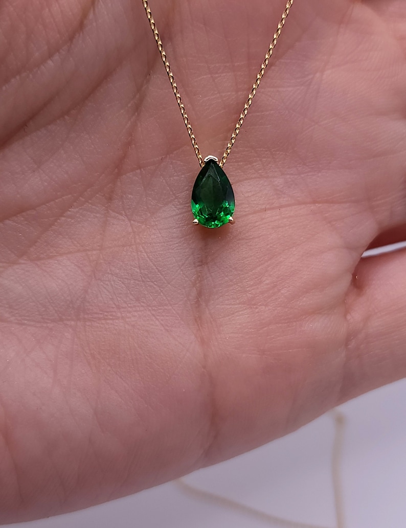 14kt Gold Emerald Teardrop Necklace Emerald Pendant May Etsy