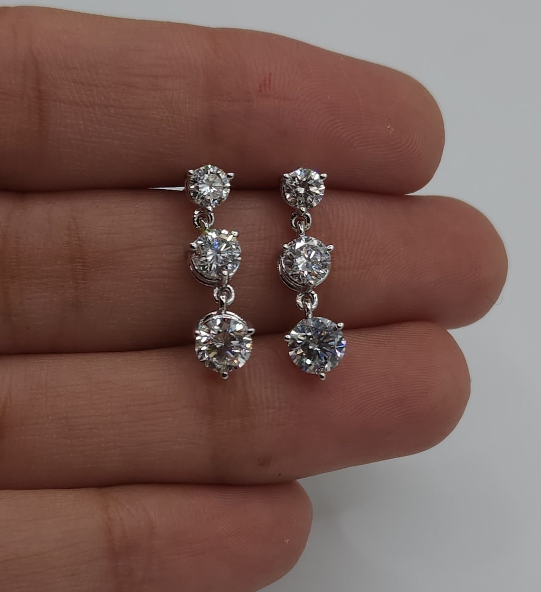 2 Ct Diamond Earrings, 14kt Gold Lab Grown Diamond Earrings, 3 Stone