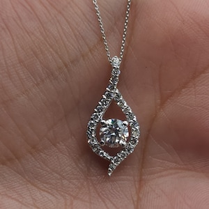 1 Ct Diamond Necklace, 14Kt Gold Lab Grown Diamond Solitaire Pendant, Halo Diamond Necklace