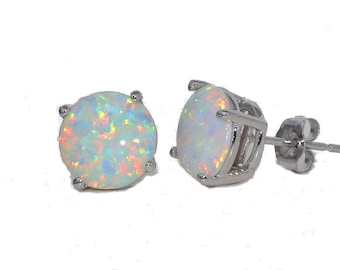 14Kt White Gold Opal Earrings, Opal Studs, Opal Dainty Earrings, October Birthstone Earrings, Bridesmaid Earrings, Everyday Earrings