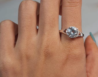 14Kt Gold 2 Ct Natural Aquamarine Ring, Aquamarine Diamond Ring, Solid 14Kt Gold Ring, March Birthstone Ring