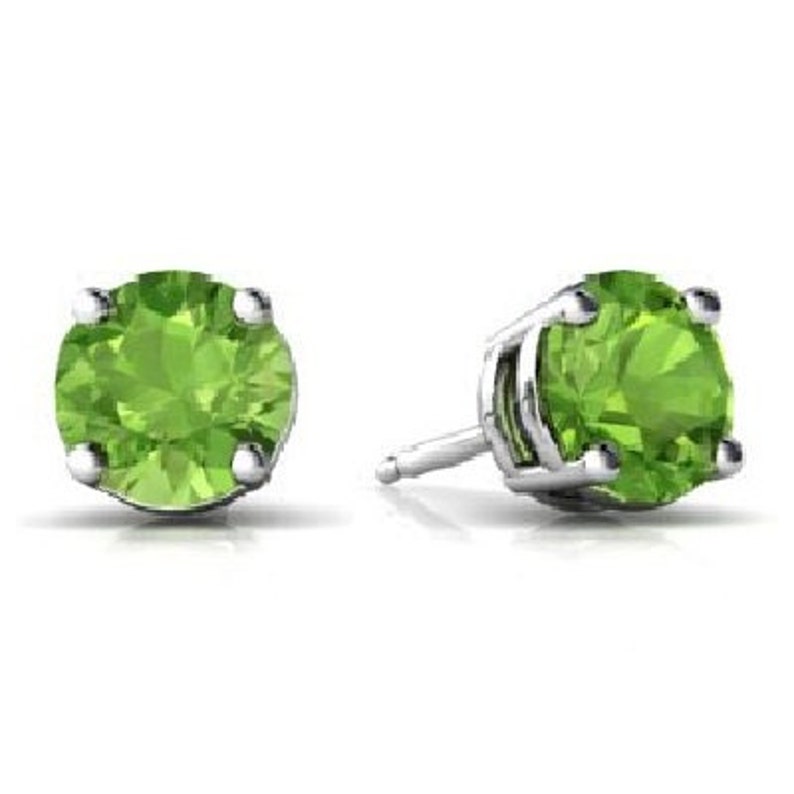 14Kt White Gold Peridot Round Stud Earrings Dainty Gift For Etsy