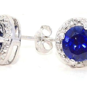 14Kt Gold Blue Sapphire Earrings, Sapphire Diamond Earrings, Sapphire Studs, September Birthstone Earrings