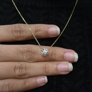 14K Gold 1 Ct Diamond Necklace, Lab Grown Diamond Pendant, 3 Prong Diamond Solitaire Necklace image 2