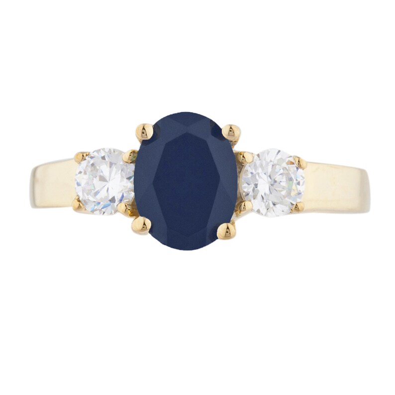 14Kt Gold 2 Ct Genuine Black Onyx /& Zirconia Oval Round Ring