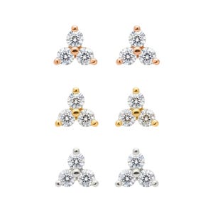 3 Stein Diamant Ohrringe, 14K Gold 0,24 Karat Echte Natürliche Diamant Ohrringe, echte Diamant Ohrringe, Trio Diamant Ohrringe, Diamant Ohrstecker
