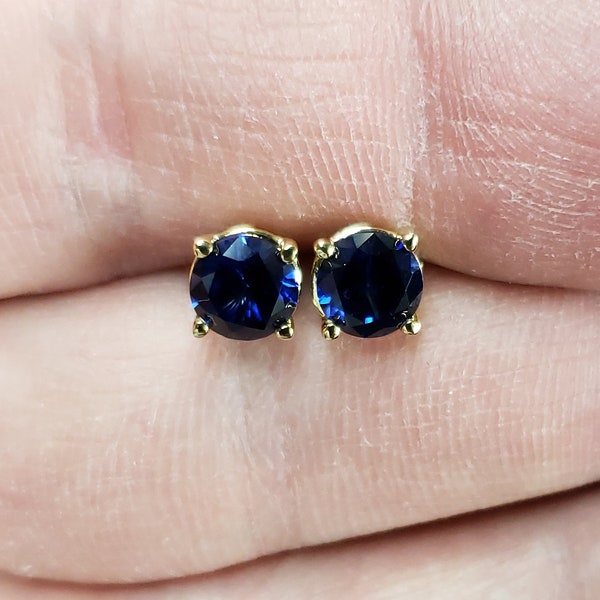 14Kt Gold Blue Sapphire Earrings, Sapphire Studs, Stud Earrings, Solid 14K Gold, September Birthstone Earrings