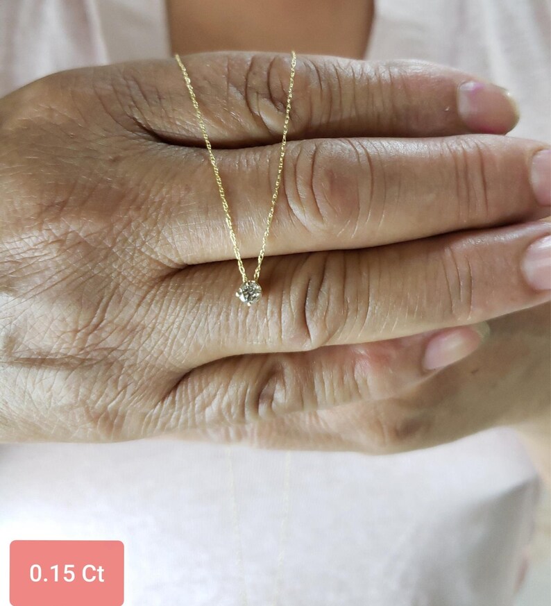 14K Gold Diamond Necklace Real Diamond Necklace Dainty Etsy