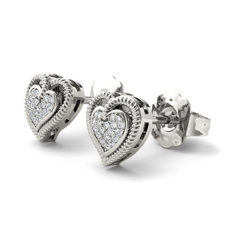 10Kt White Gold 0.10 Ct Genuine Natural Diamond Heart Shape Stud Earrings