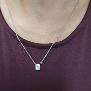 14K Gold 1.02 Ct Diamond Necklace, 14K Gold Lab Grown Diamond Solitaire Pendant, Emerald Cut Diamond Necklace