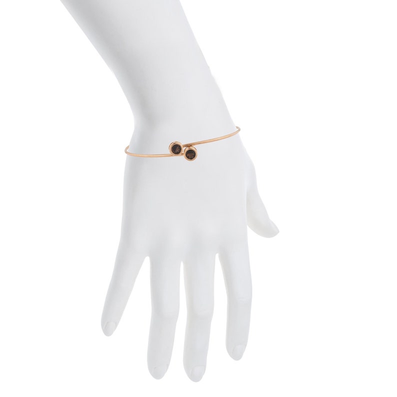 14Kt Rose Gold Plated Genuine Smoky Topaz Round Bezel Bangle Bracelet Bridesmaid Bridal Wedding Jewelry Dainty Fashion