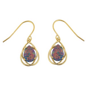 14K Gold Black Opal Earrings, Opal Gold Earrings, Dangle Earrings, Opal Drop Earrings, Opal Teardrop Earrings, October Birthstone Earrings