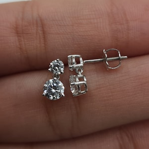 0.95 Ct Diamond Earrings, 14Kt Gold Lab Grown Diamond Earrings, 2 Stone Diamond Earrings, 3 Prong Diamond Dangle Studs