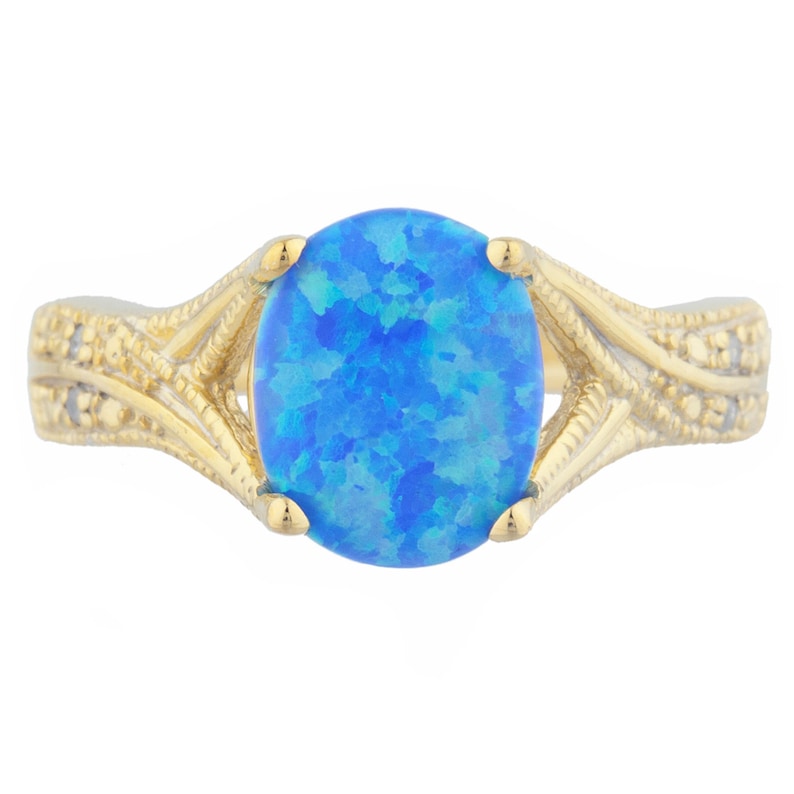 14Kt Gold Blue Opal /& Diamond Oval Ring