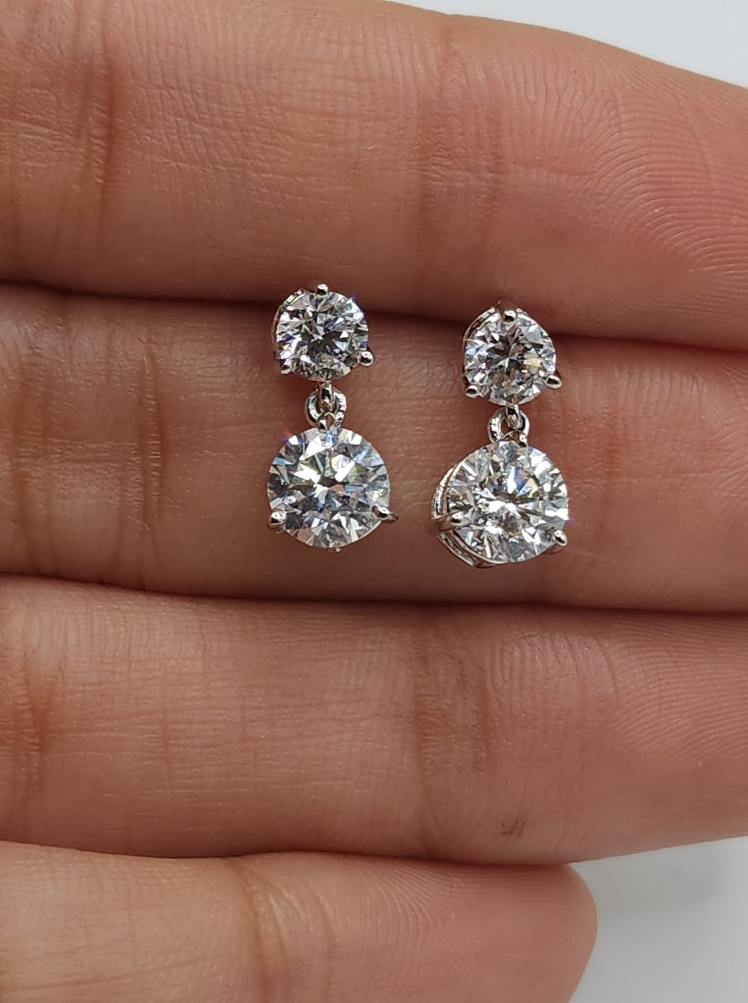 2 Ct Diamond Earrings, 14kt Gold Lab Grown Diamond Earrings, 2 Stone