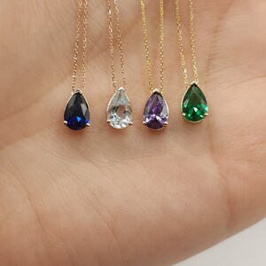 14Kt Gold Blue Sapphire Teardrop Necklace, Sapphire Pendant, September Birthstone Necklace, Sapphire Gold Necklace image 4