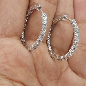 1.52 Ct Diamond Hoop Earrings, 14Kt Solid Gold Huggie Earrings, Lab Grown Diamond Hoop Earrings, Inside & Outside Diamonds