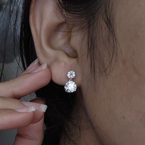 Pendientes de diamantes de 2,66 ct, pendientes de diamantes cultivados en laboratorio en oro de 14 kt, pendientes de diamantes de 2 piedras, pendientes colgantes de diamantes de 3 puntas