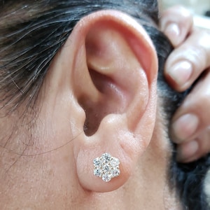 1.43 Ct Diamond Earrings, 14Kt Gold Lab Grown Diamond Earrings, Cluster Diamond Earrings, Diamond Stud Earrings, 2 Earrings Pair