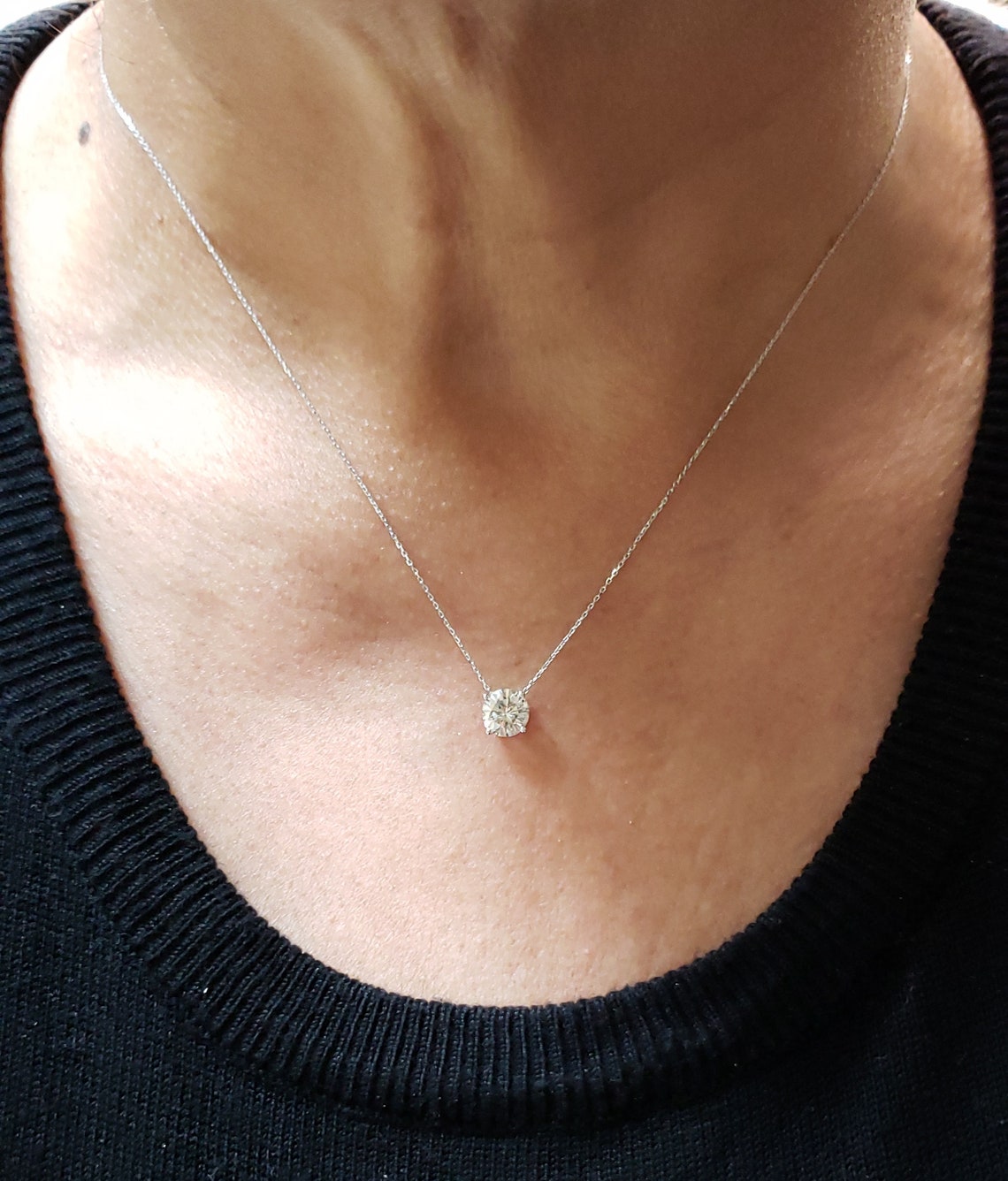 14K Gold 1 Ct Diamond Necklace Lab Grown Diamond Pendant - Etsy