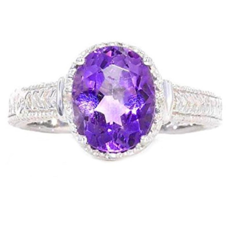 14Kt Gold Amethyst /& Diamond Oval Ring