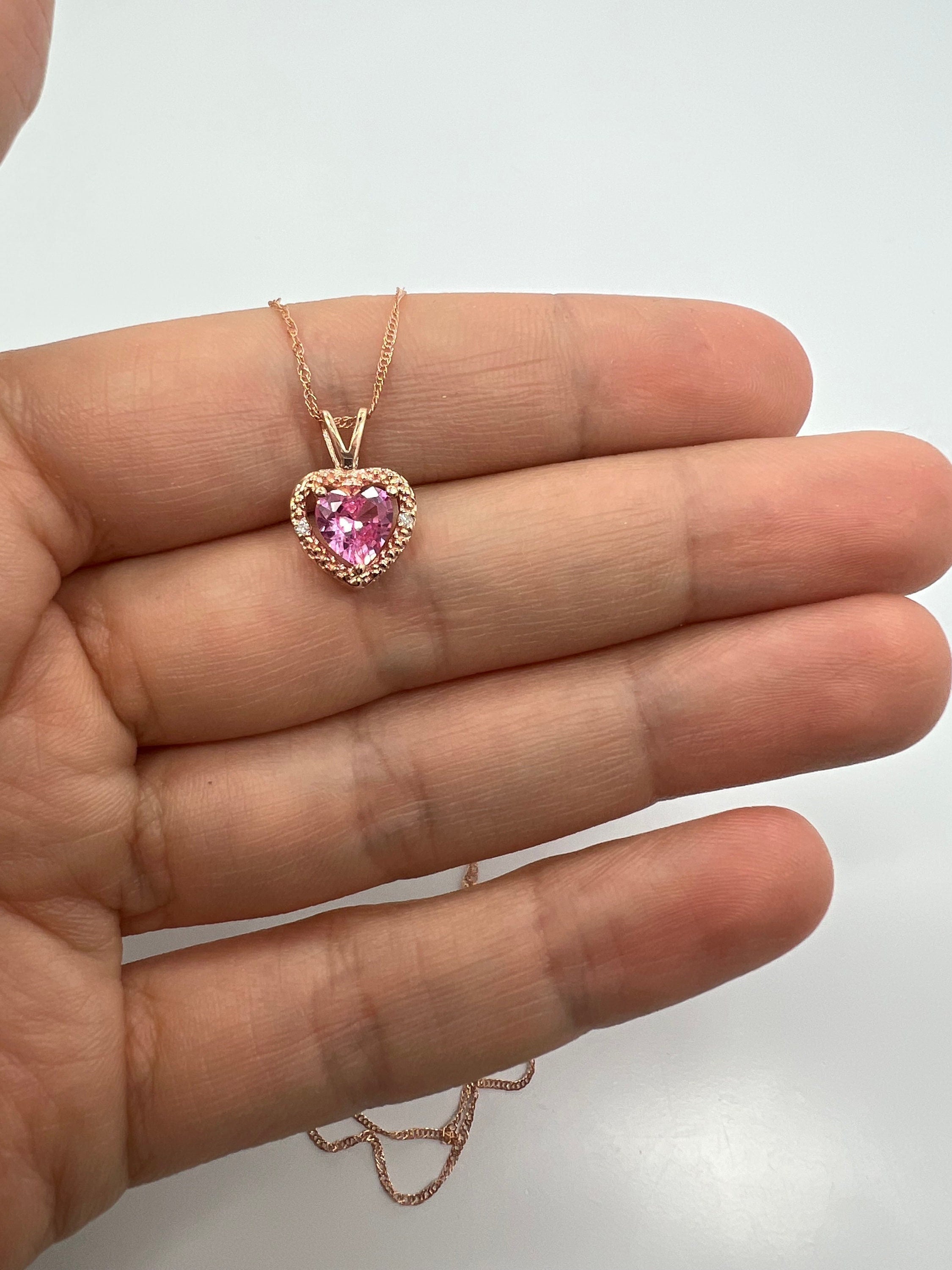 14Kゴールドピンクサファイアネックレス、サファイアダイヤモンド 