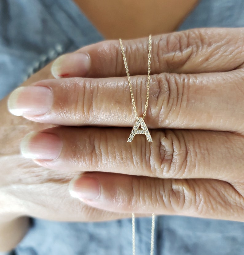 14kt Gold Diamond Initial Necklace Letter Necklace Gold Etsy