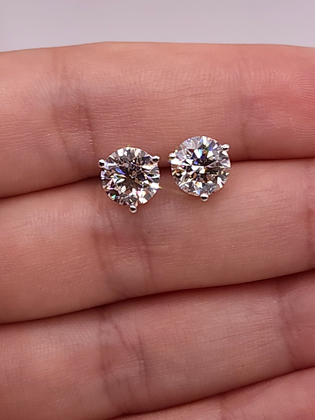 2 Ct Diamond Earrings, 14kt Gold Lab Grown Diamond Earrings, 3 Prong
