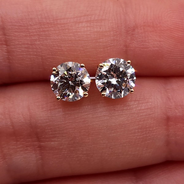 2 Ct 14K Diamond Earrings, 14Kt Gold Lab Grown Diamonds, CVD, Tests as Diamond, VS Diamond Studs, Special Price