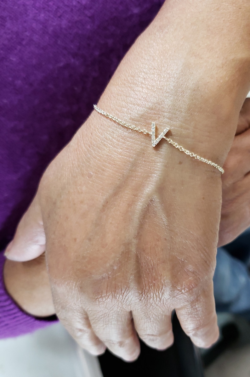 14kt Gold Initial Diamond Bracelet Letter Bracelet Initial Etsy