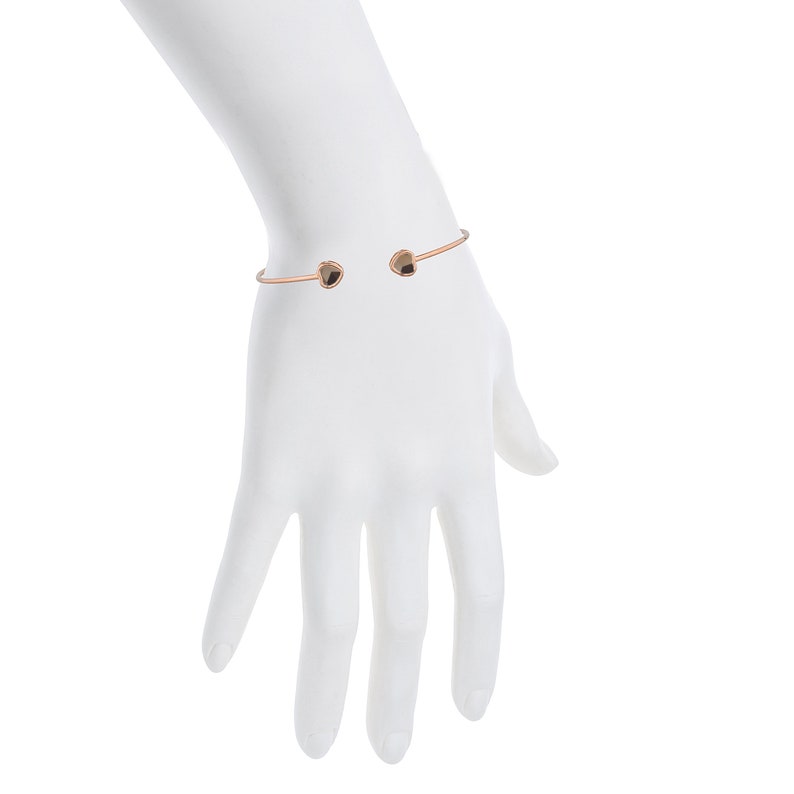 14Kt Yellow Gold Rose Gold Silver Genuine Smoky Topaz Heart Bezel Bangle Bracelet Bridesmaid Bridal Wedding Jewelry Dainty Fashion
