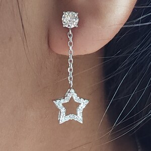 0.90 Ct Diamond Earrings, 14Kt Gold Lab Grown Diamond Earrings, Open Star Diamond Dangle Stud Earrings image 4