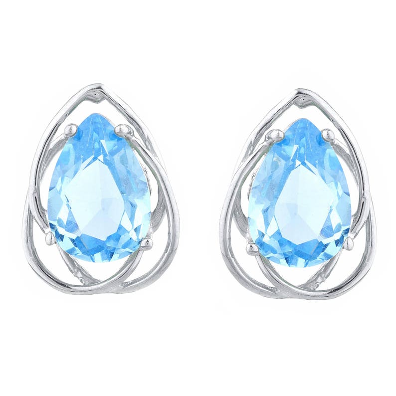 White Gold 4 Ct Blue Topaz Pear Teardrop Design Stud Earrings .925 Sterling Silver Gift For Her Bridesmaid Bridal Wedding Jewelry