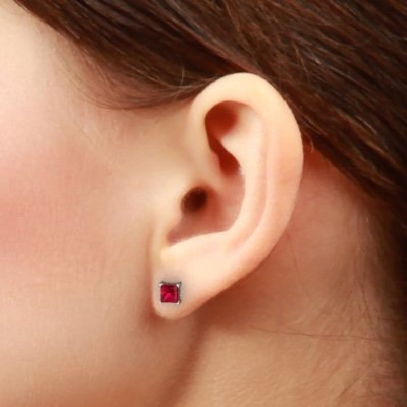 White Gold 2 Carat Ruby Princess Cut Stud Earrings .925 Sterling Silver Dainty Gift For Her Bridesmaid Bridal Wedding Jewelry