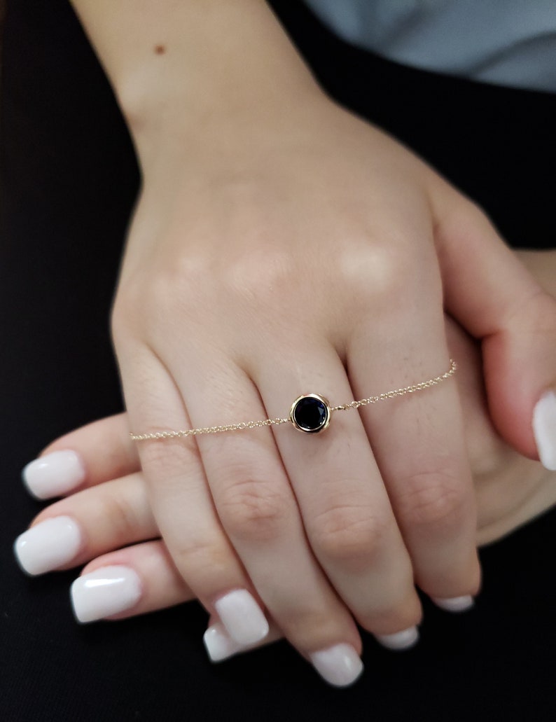 Sapphire Bezel Bracelet 14Kt Gold Blue Sapphire Bracelet September Birthstone Bracelet Sapphire Dainty Bracelet SHIPS NEXT DAY