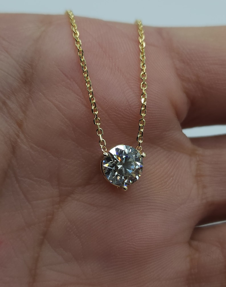 14K Gold 1 Ct Diamond Necklace, Lab Grown Diamond Pendant, 3 Prong Diamond Solitaire Necklace image 1