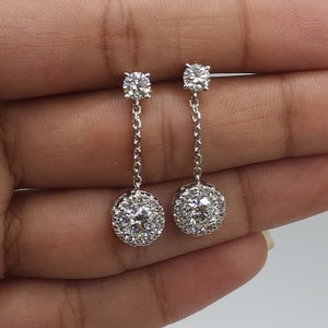 1.96 Ct Diamond Earrings, 14Kt Gold Lab Grown Diamond Earrings, Diamond Halo Dangle Stud Earrings image 3
