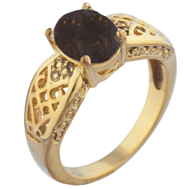 14Kt Gold 2 Ct Genuine Smoky Topaz Oval Ring