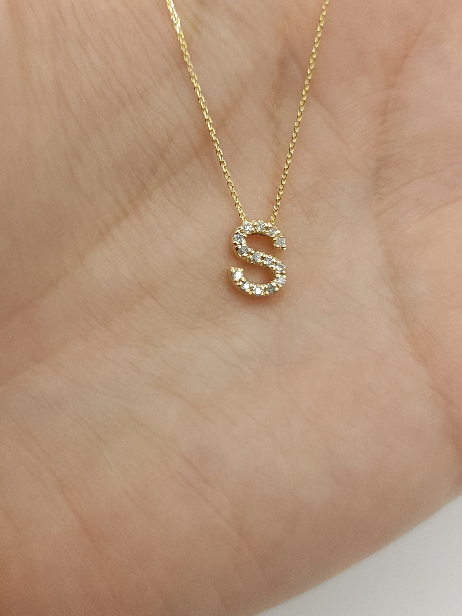 14kt Gold Diamond Initial Necklace Letter Necklace Gold Etsy