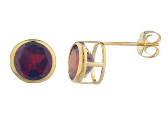 14Kt Gold Garnet Earrings, Garnet Bezel Earrings, Garnet Studs, January Birthstone Earrings