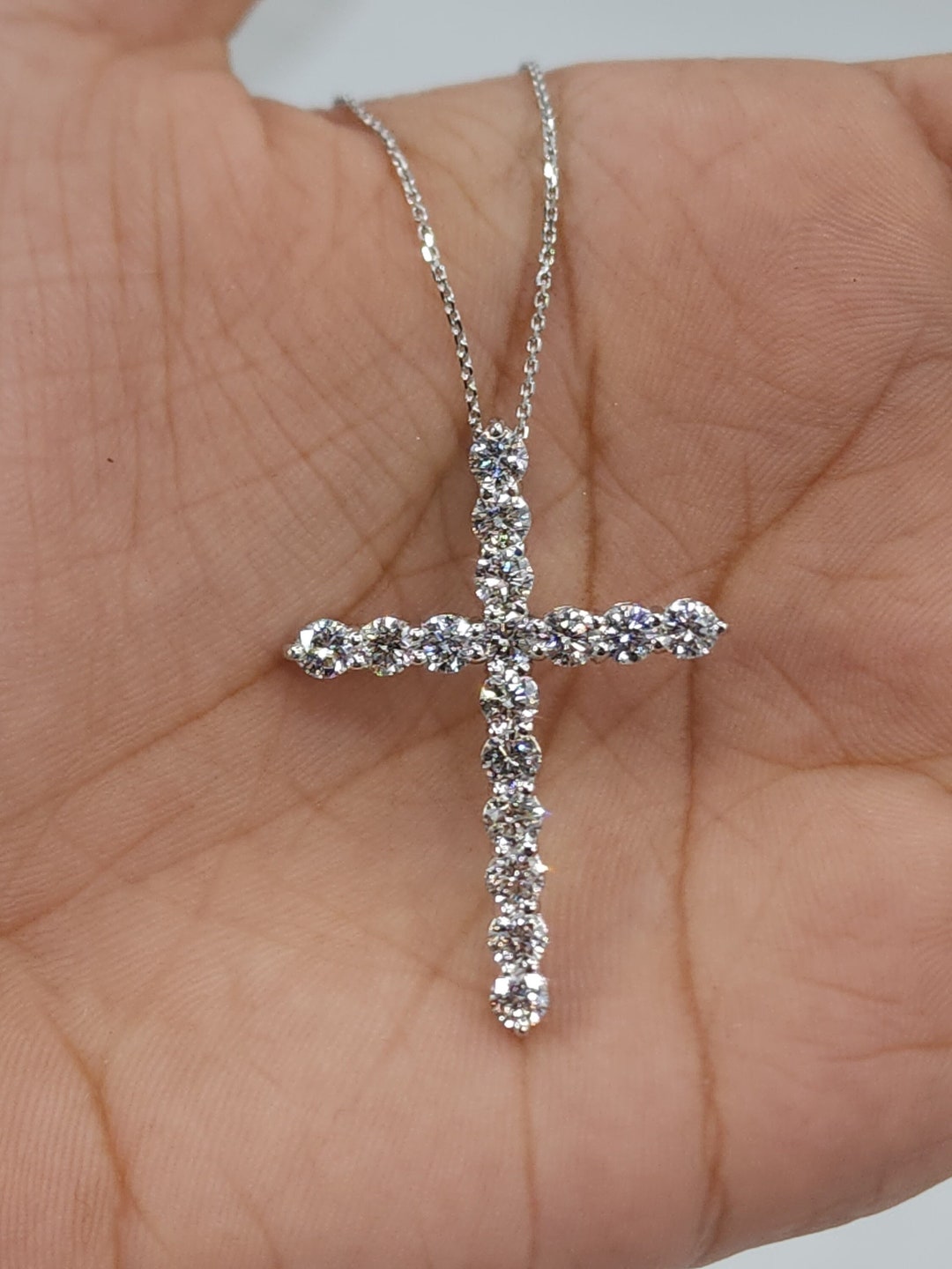 2 Ct Diamond Cross Necklace, 14K Gold Lab Grown Diamond Pendant, Unisex